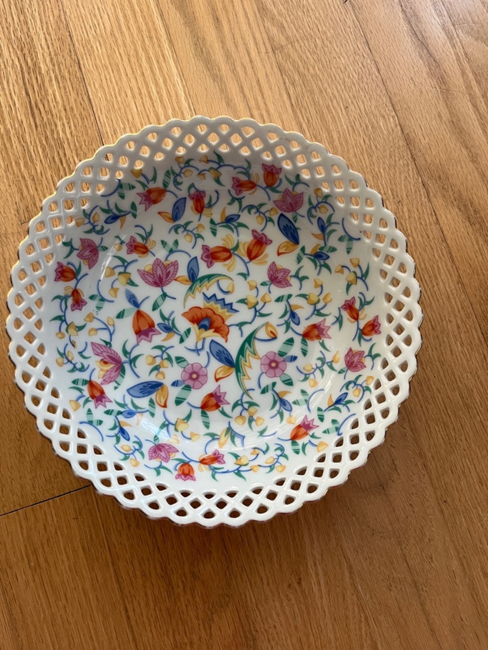 Porcelain Lattice Rim Decorative Bowl - Multicolor Floral